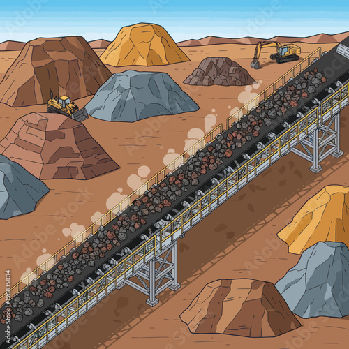 Conveyor belt transporting coal at a mine.