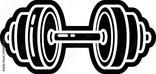Black and white illustration of a classic barbell dumbbell weight