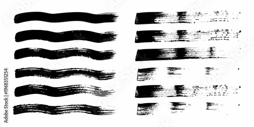 Collection of abstract black brush strokes arranged in horizontal rows