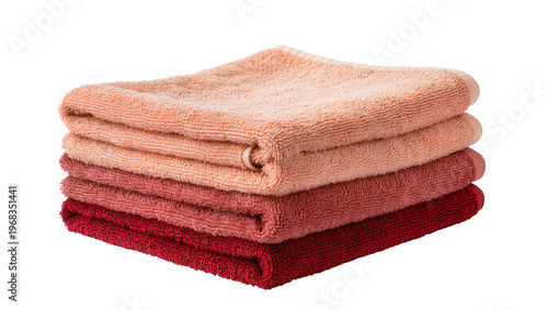 Bild auf Leinwand Neatly folded stack of plush terrycloth towels in shades of rose salmon and burg