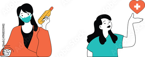 Healthcare professional administering vaccine while person receives heart symbol gesture of care and support