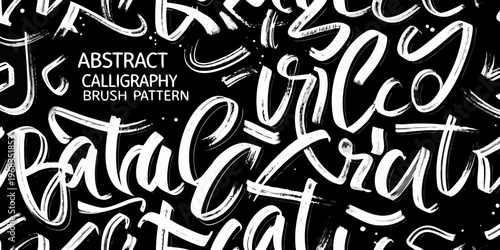 Abstract white calligraphy and brush strokes form a dynamic repeating pattern