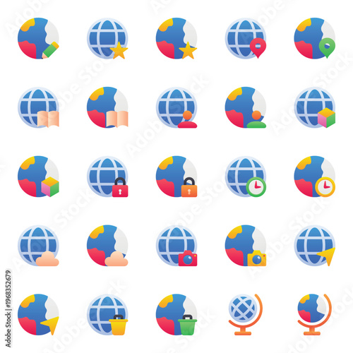 Gradient color icons set for World globe network