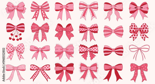 Collection of pink and red decorative bows with patterns