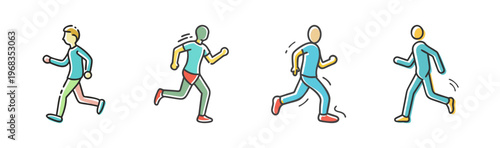 Dynamic cartoon figures in mid-jog or run, showcasing athletic movement and energy.
