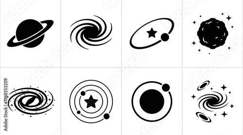 Astronomy and Atomic Structure Vector Icons