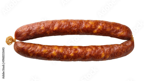 Canvas-taulu Smoked chorizo sausage with a rich reddish-brown casing and visible spices, isol