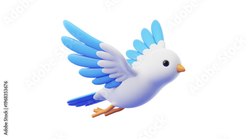 A vibrant blue and white bird in mid-flight with spread wings and tail feathers Vector