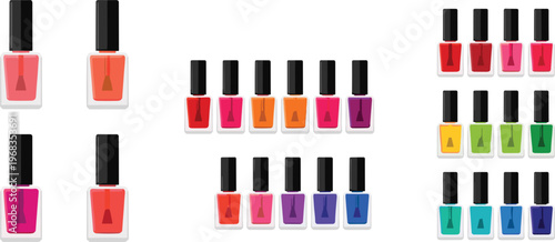 Colorful nail polish bottles collection vector illustration with different shades cosmetics manicure beauty products isolated on white background for fashion and salon design