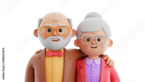 Elderly couple dressed in colorful clothing standing side by side cheerfully Vector