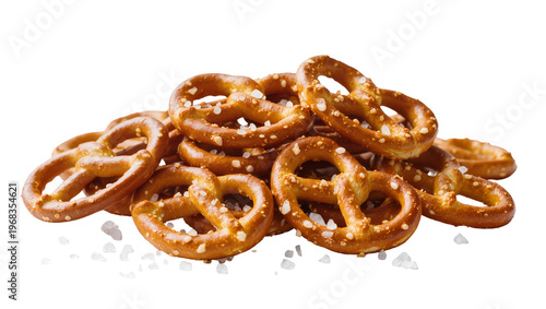 Tableau sur toile Pile of golden brown baked pretzel twists generously sprinkled with coarse sea s