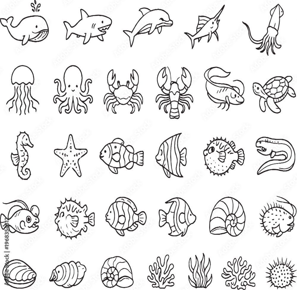 Fototapeta premium Ocean life icon pack