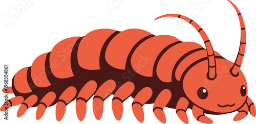 Cartoon centipede insect creature smiling.