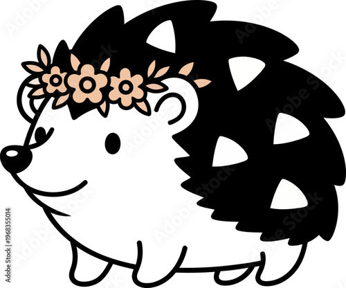 Cartoon hedgehog with flower crown.