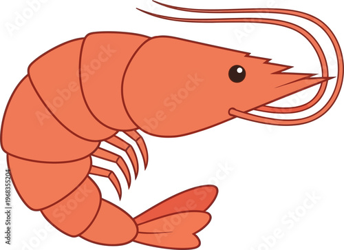 Cartoon shrimp side view illustration.