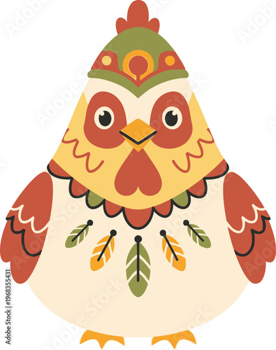 Colorful Cartoon Chicken Wearing Ornament.