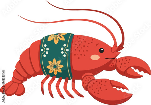 Colorful Cartoon Crayfish Wearing Cloth.