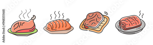 Collection of four delicious roasted meats, including chicken and beef cuts.