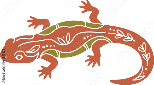 Colorful lizard with white designs.