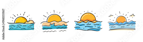 Vibrant sunset over the ocean waves, depicting a serene beach landscape.