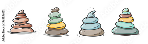 Stacked balanced cairn stones for meditation and zen, representing peace and harmony.