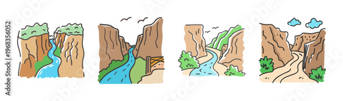 Scenic canyon trails with rivers and greenery, depicting natural beauty and adventure.