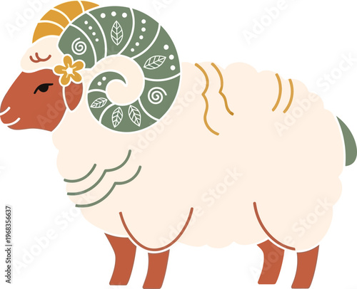 Illustration of a white ram animal.