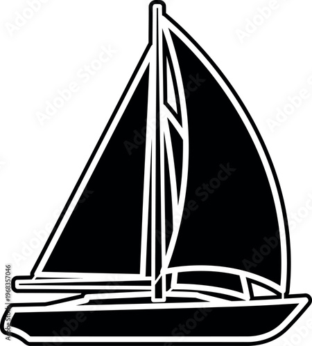 Simple black and white illustration of a sailboat on the water