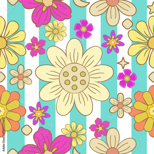 Seamless pink floral pattern with blooming flowers and leaves for decorative wallpaper or fabric design