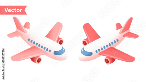 Two stylized airplanes in mid-flight with red and blue accents Vector