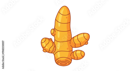 Vibrant illustration of a stylized ginger root with a warm golden hue and distinct segmented texture