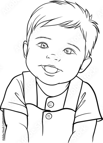 Smiling baby boy face outline vector illustration