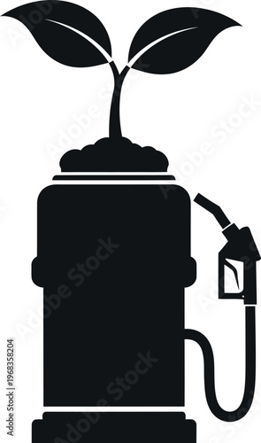 Fuel pump shaped like a plant symbolizing unsustainable energy sources