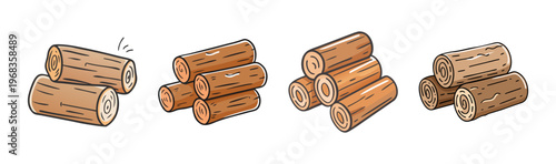 Hand-drawn cartoon stacks of wood logs for campfire and firewood.