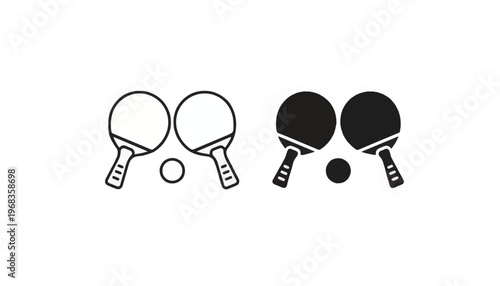 Vector illustration of table tennis rackets and balls in black and white