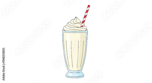 Creamy Vanilla Milkshake with a Festive Striped Straw, A Delicious Treat for Any Occasion
