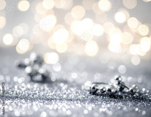 Silver Glitter Background with Shiny Bokeh Lights.
