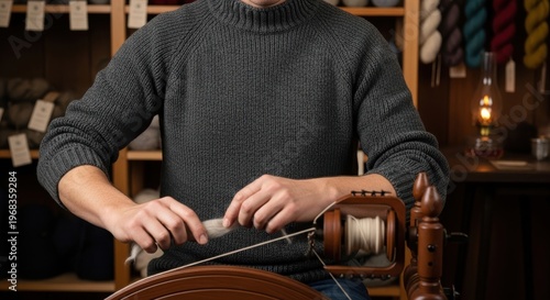 Artisan crafting wooden bowl with precision tools in warmly lit workshop