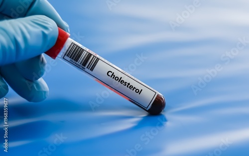 Blood sample tube for cholesterol test analysis.