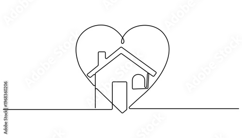 Continuous one line drawing Heart shaped house, love home, real estate icon, line art