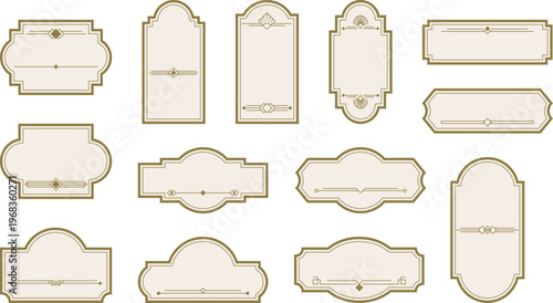 Luxury classic badges with decorative frames and flourishes in premium art deco style. Stylish vector set with clean and elegant ornaments. Templates for vintage logos, labels and product packaging