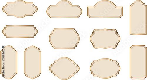 Elegant vintage label frames collection with classic design. Templates for premium and luxury logos, badges and ornate banners. Vector illustration set in cream and copper shiny colors.