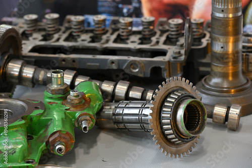 Car engine parts on the table