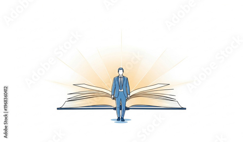 Businessman Walking Toward Glowing Scripture Book Faith Concept Vector