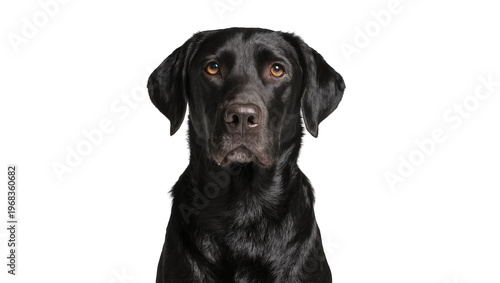 Fotografie Majestic black Labrador Retriever dog with attentive amber eyes gazing forward w