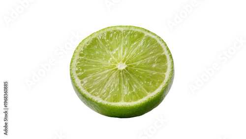 Vibrant green lime slice with juicy pulp and textured rind, isolated on transparent background for beverage advertising and culinary designs