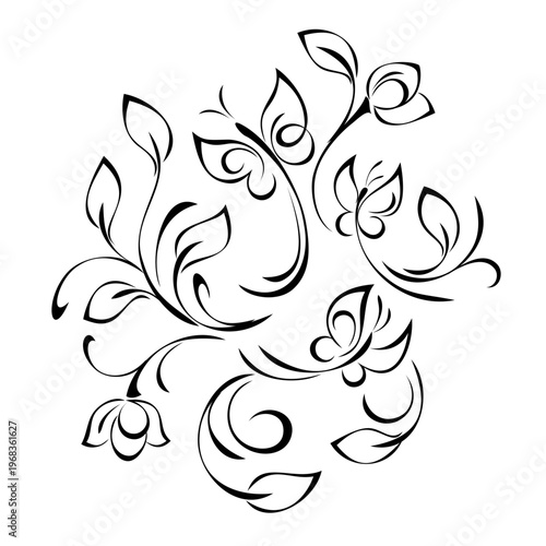 decorative element with stylized fluttering butterflies and a floral ornament