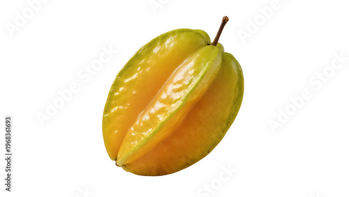 Tableau sur toile Ripe starfruit with smooth yellow-green skin and a small brown stem, isolated on