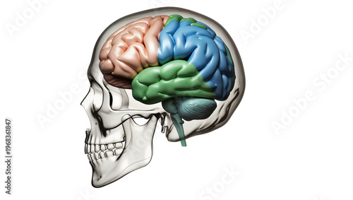 фотографія Detailed anatomical model of human skull showcasing vibrant color-coded brain lo