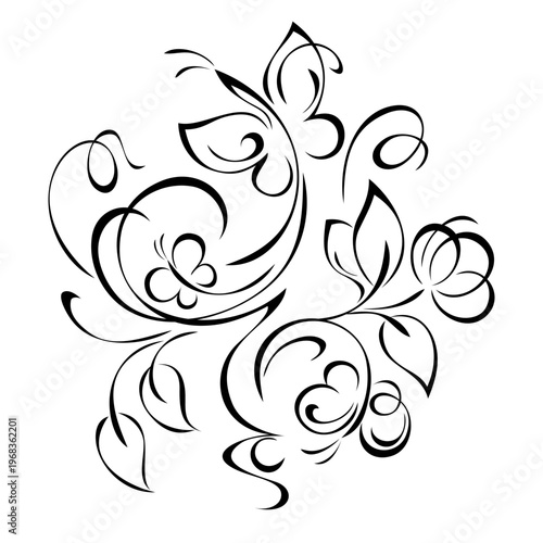 decorative element with stylized fluttering butterflies and a floral ornament